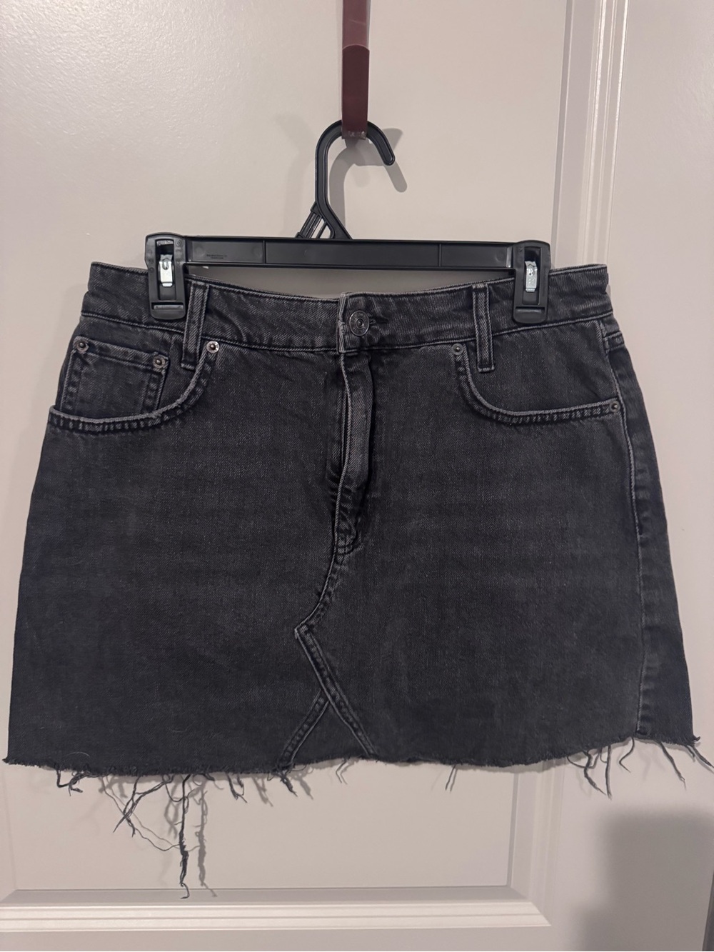BDG Washed Black Denim Mini Skirt with Frayed Hem